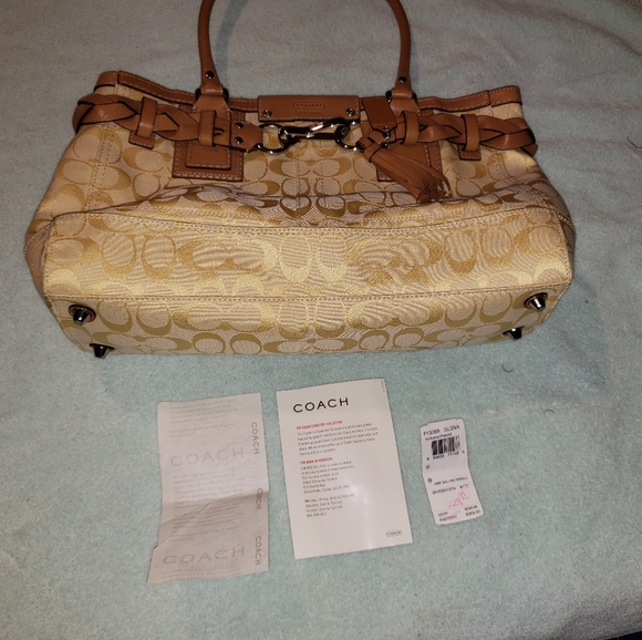 Coach Yellow Top Handle/Satchel bag with Leather T - Picture 3 of 7